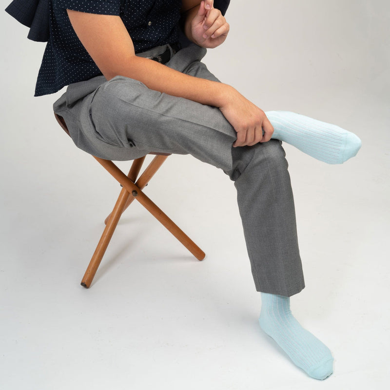 Recycled Ribbed Men's Socks - Light Blue