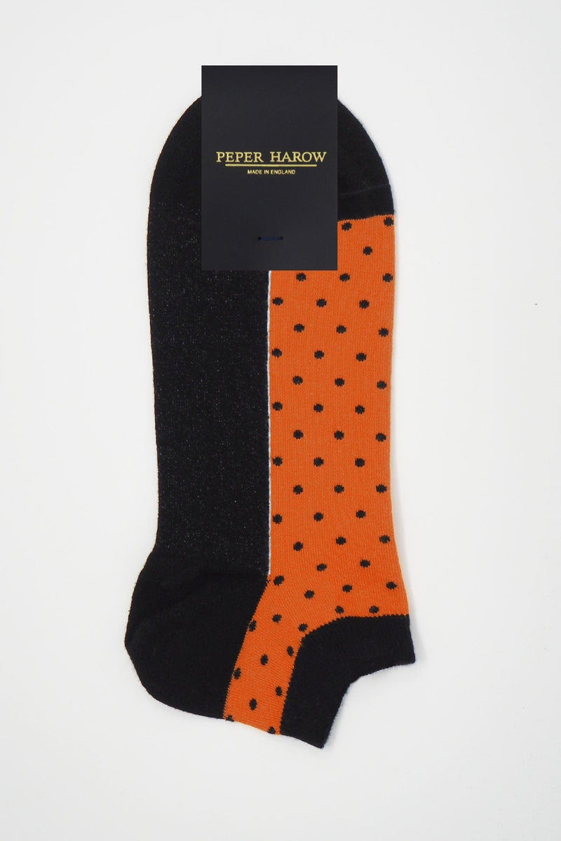 Peper Harow men's orange Polka trainer socks in packaging