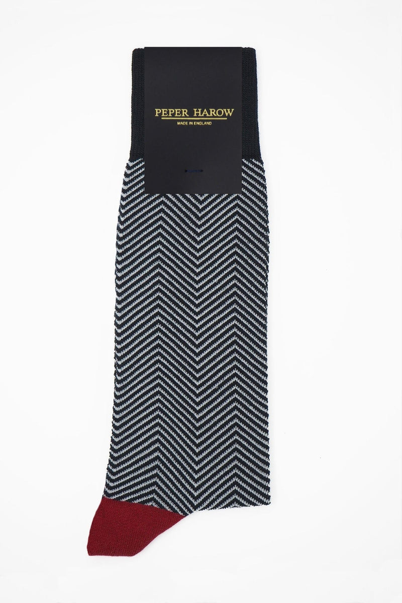 Peper Harow black Lux Taylor men's luxury socks in packaging