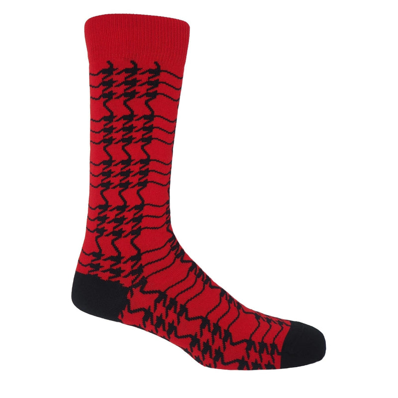 Peper Harow cherry red Houndstooth men's luxury socks