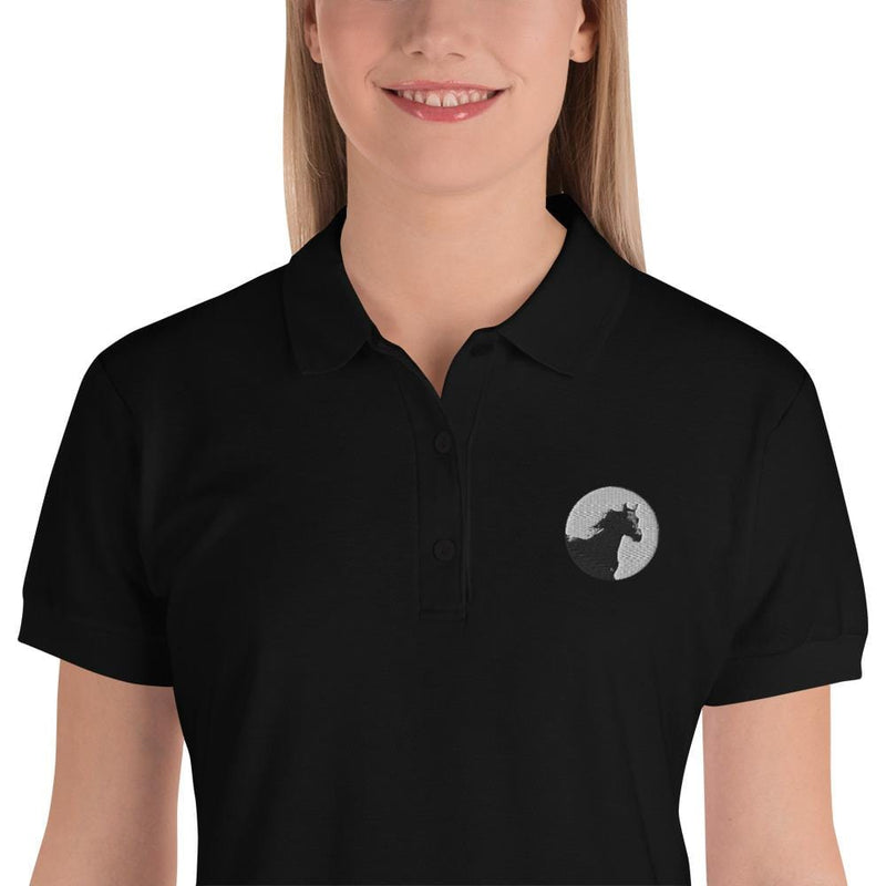 Embroidered Women's Polo Shirt - Majestic Horse logo black