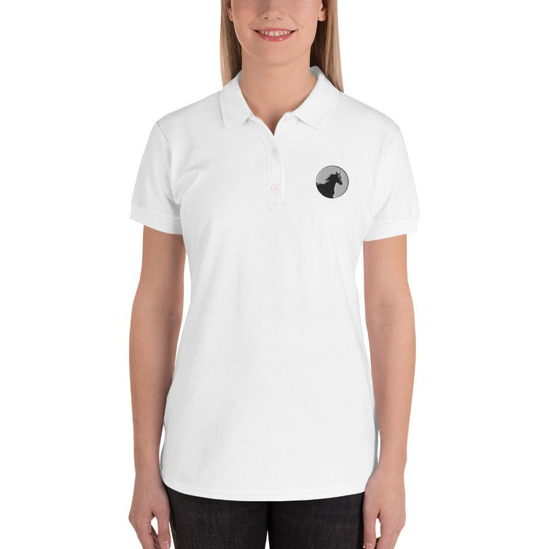Embroidered Women's Polo Shirt - Majestic Horse logo white
