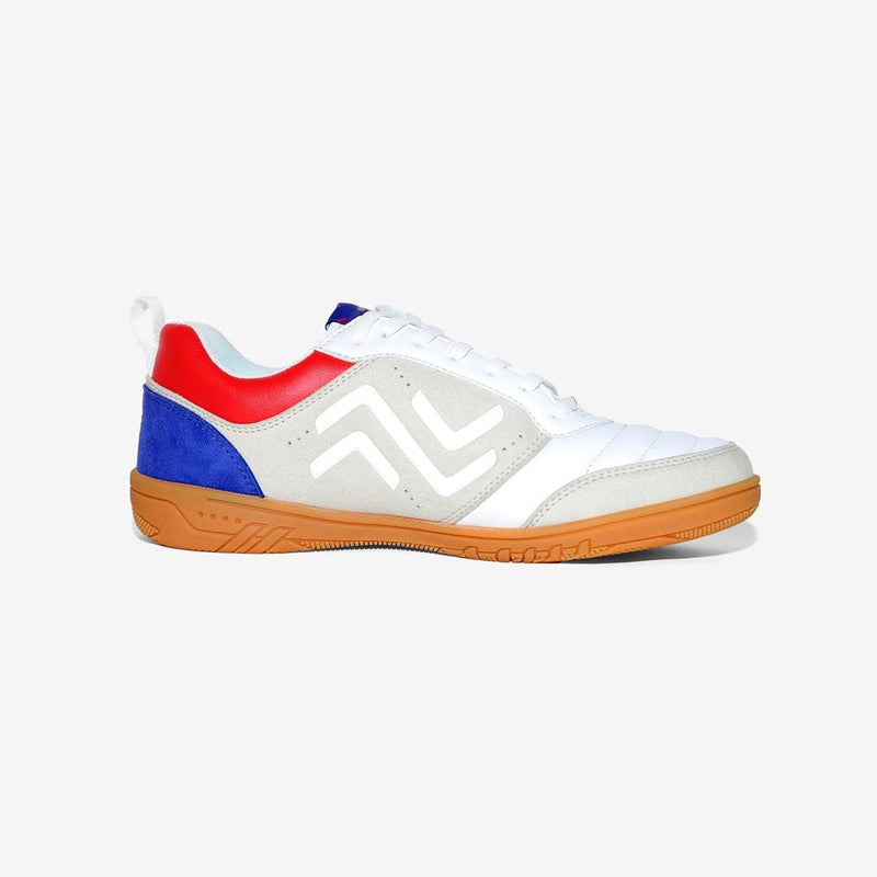 IDA Spirit Women's Indoor Soccer Futsal Shoe, White with Red & Blue accents, IC, Indoor Court