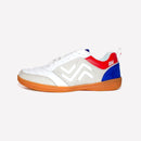 IDA Spirit Women's Indoor Soccer Futsal Shoe, White with Red & Blue accents, IC, Indoor Court