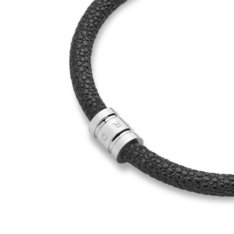 Tayroc Black Leather Bracelet with Stainless Steel Clasp 